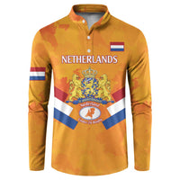 Orange Netherlands rugby button sweatshirt with crest and stripe accents