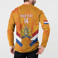 Orange Netherlands rugby button sweatshirt back with YOUR TEXT and number 14