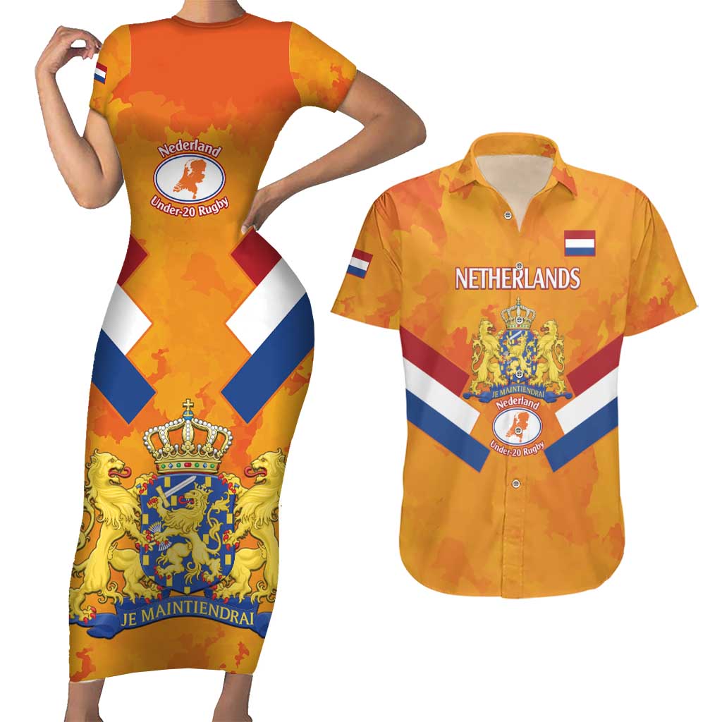 Custom Netherlands Rugby Couples Matching Short Sleeve Bodycon Dress and Hawaiian Shirt 2024 Go Champions Nederland - Wonder Print Shop