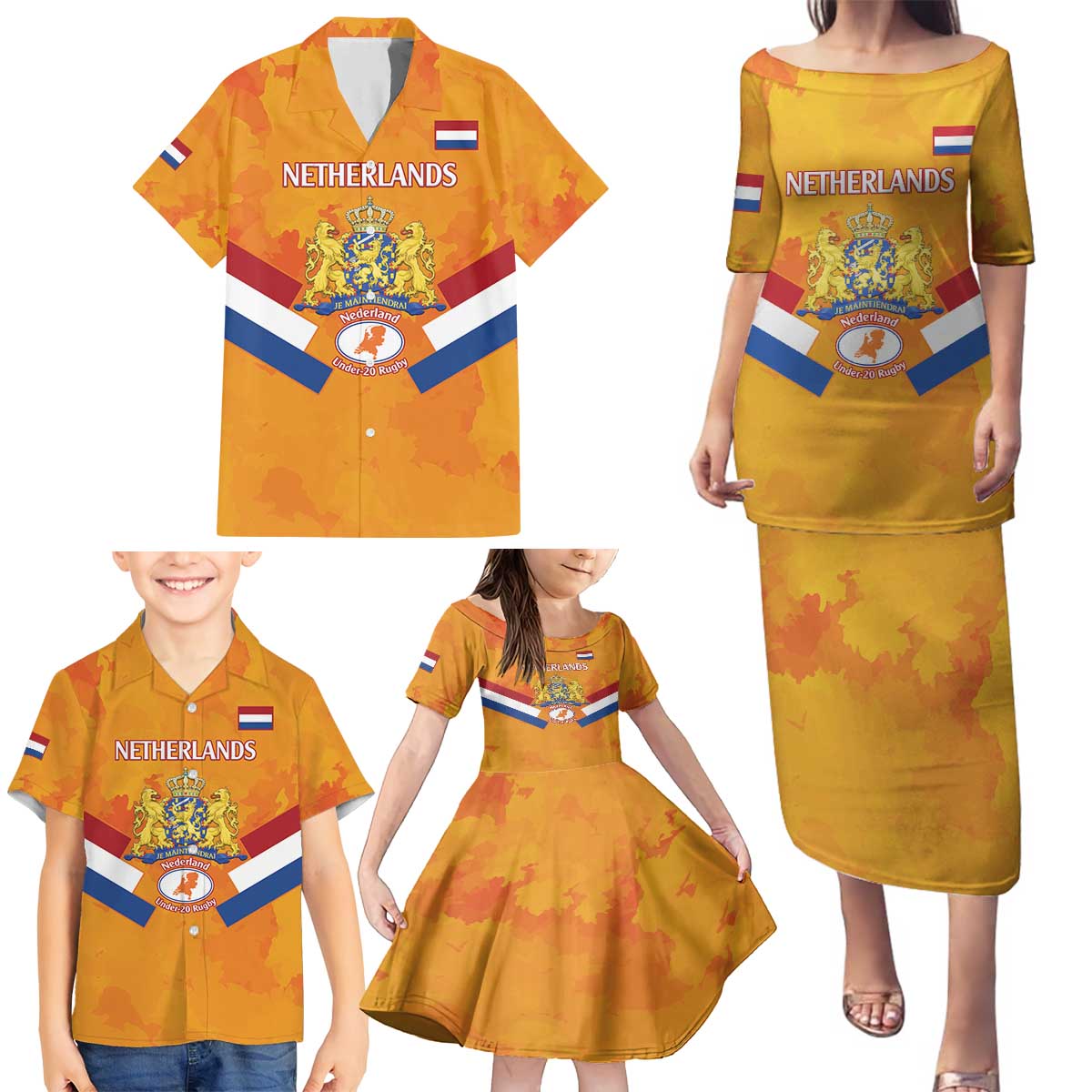 Custom Netherlands Rugby Family Matching Puletasi and Hawaiian Shirt 2024 Go Champions Nederland - Wonder Print Shop