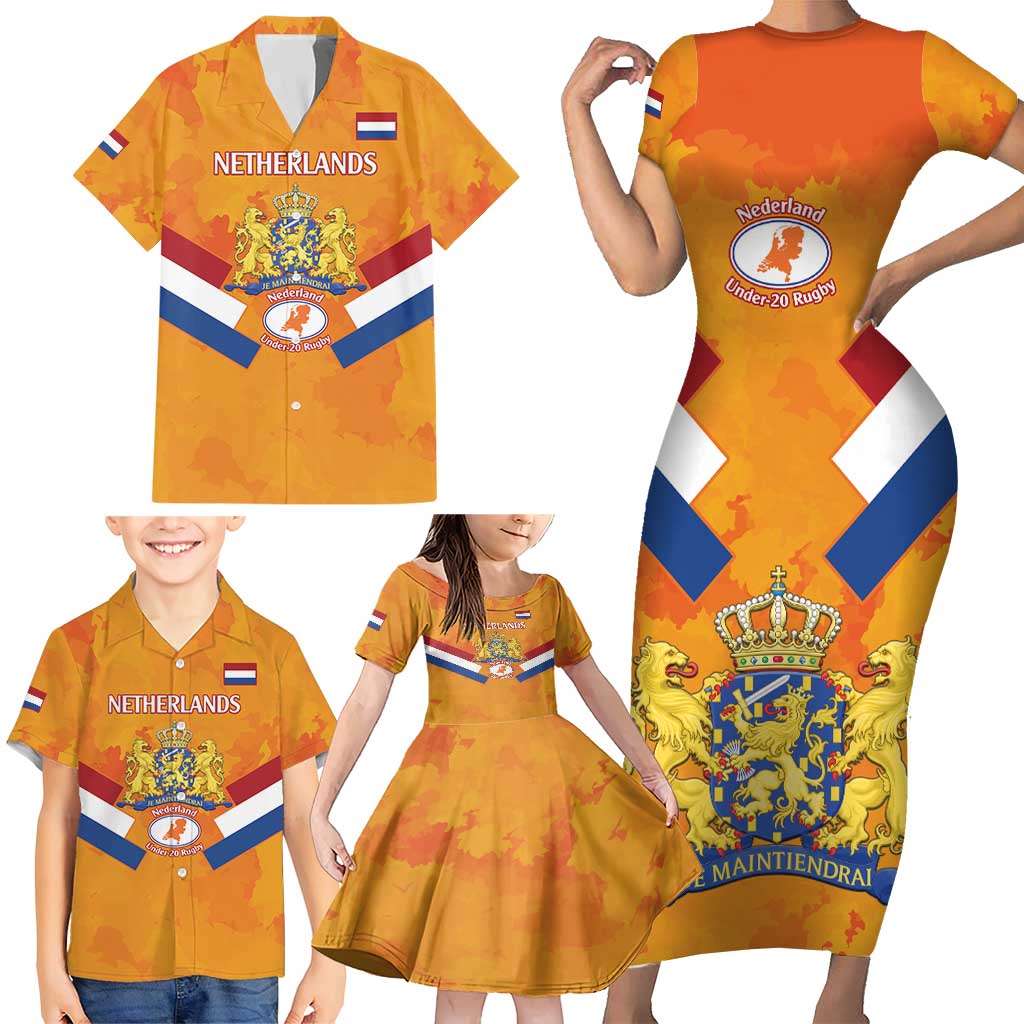 Custom Netherlands Rugby Family Matching Short Sleeve Bodycon Dress and Hawaiian Shirt 2024 Go Champions Nederland - Wonder Print Shop