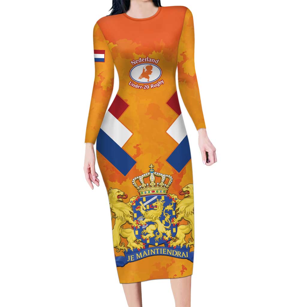 Custom Netherlands Rugby Long Sleeve Bodycon Dress 2024 Go Champions Nederland - Wonder Print Shop