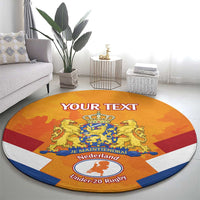 Orange round rug featuring Netherlands coat of arms and 'Under-20 Rugby' center badge