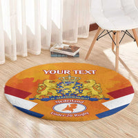 Orange round rug with Netherlands crest, 'YOUR TEXT', and 'Under-20 Rugby' near edge