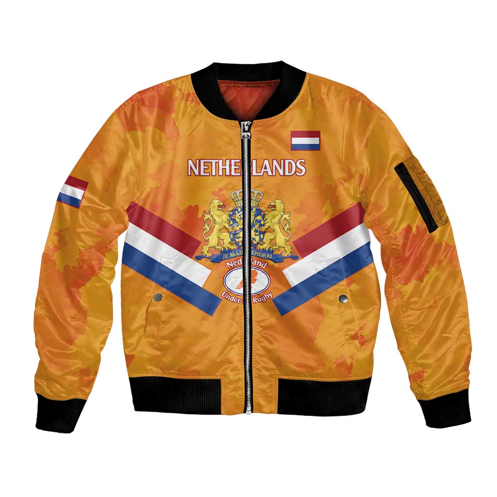 Custom Netherlands Rugby Sleeve Zip Bomber Jacket 2024 Go Champions Nederland