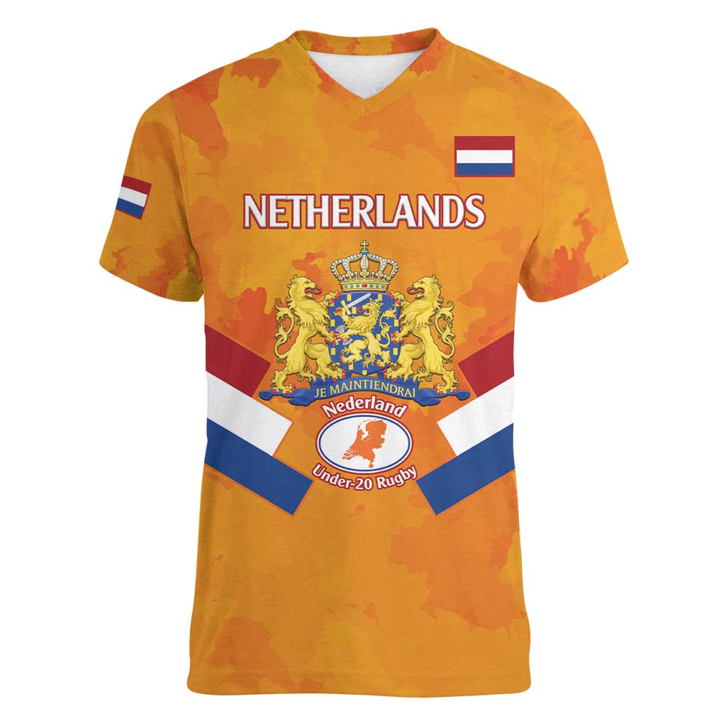 Custom Netherlands Rugby Women V-Neck T-Shirt 2024 Go Champions Nederland