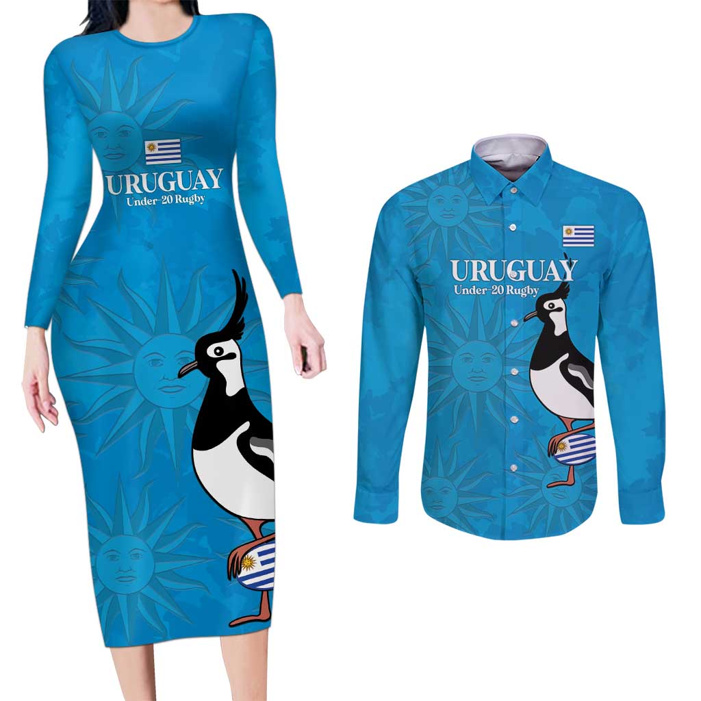 Custom Uruguay Rugby Couples Matching Long Sleeve Bodycon Dress and Long Sleeve Button Shirt 2024 Go Champions Southern Lapwing - Wonder Print Shop