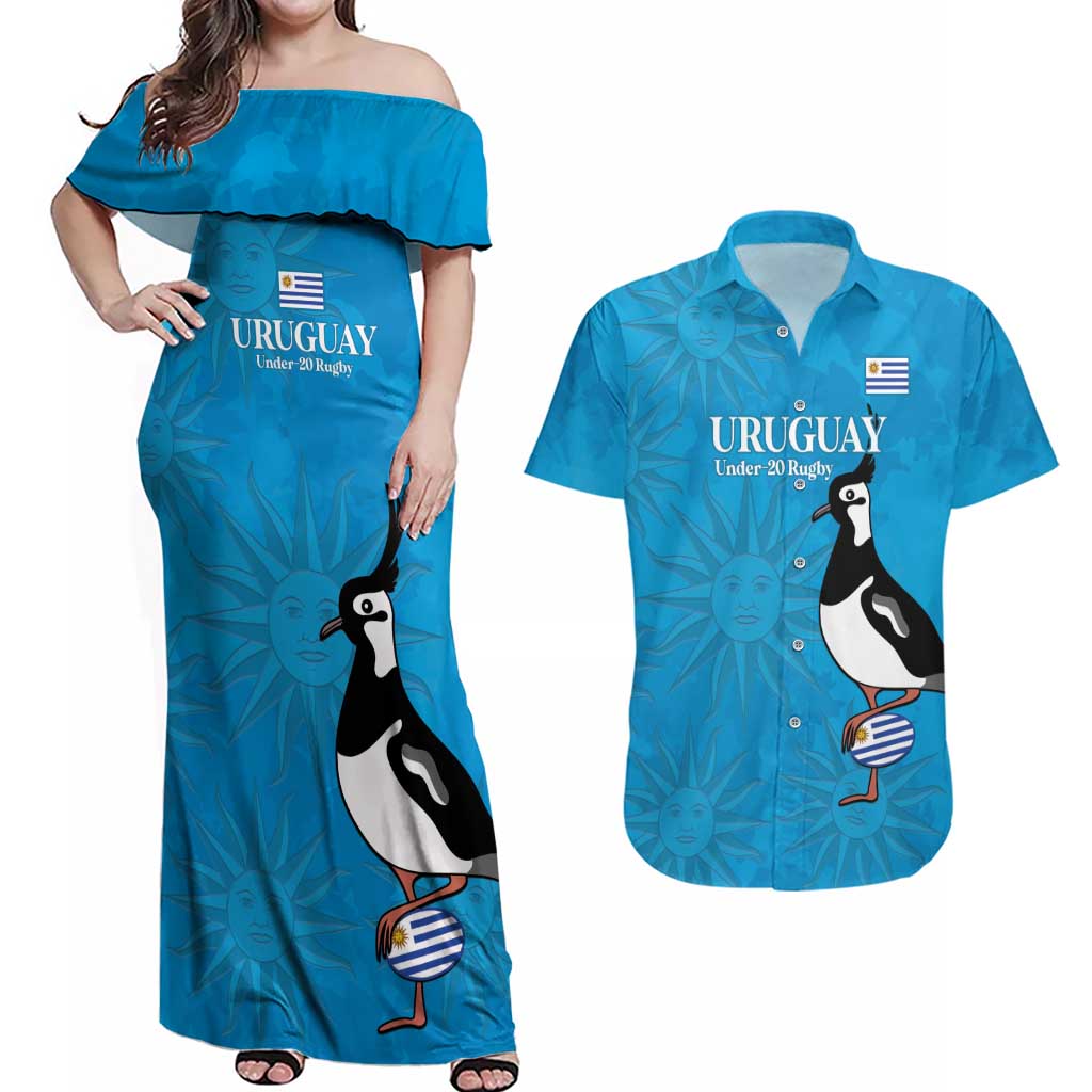 Custom Uruguay Rugby Couples Matching Off Shoulder Maxi Dress and Hawaiian Shirt 2024 Go Champions Southern Lapwing - Wonder Print Shop