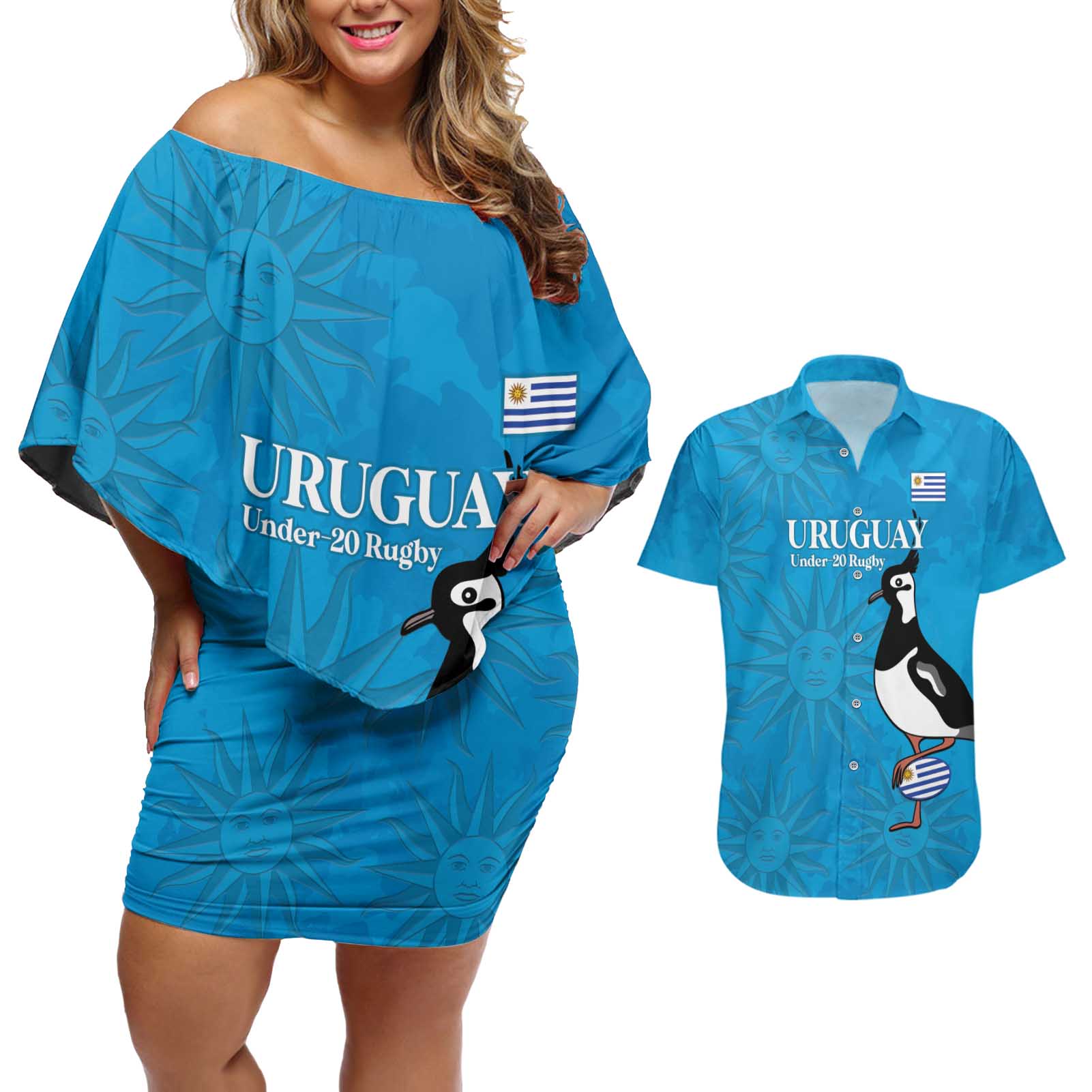 Custom Uruguay Rugby Couples Matching Off Shoulder Short Dress and Hawaiian Shirt 2024 Go Champions Southern Lapwing - Wonder Print Shop