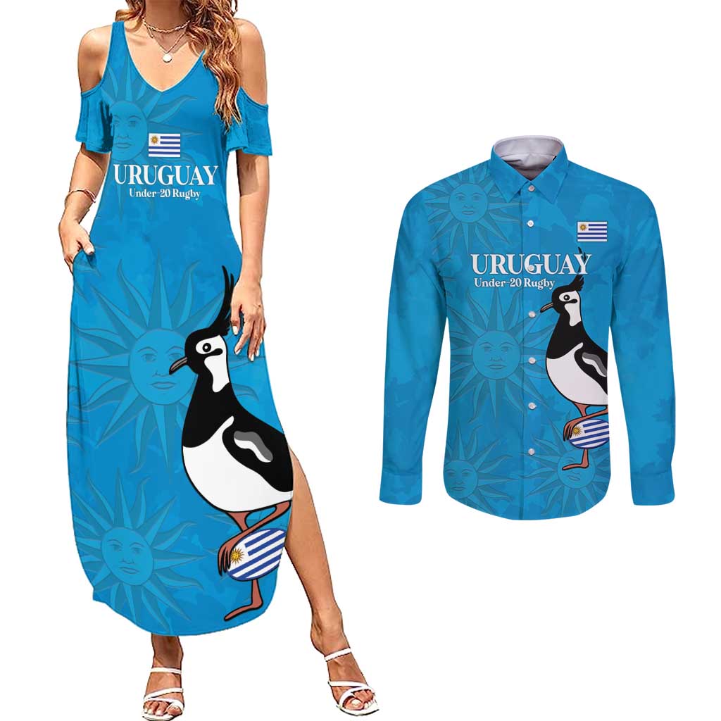 Custom Uruguay Rugby Couples Matching Summer Maxi Dress and Long Sleeve Button Shirt 2024 Go Champions Southern Lapwing - Wonder Print Shop