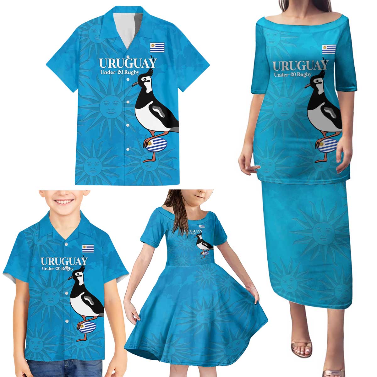 Custom Uruguay Rugby Family Matching Puletasi and Hawaiian Shirt 2024 Go Champions Southern Lapwing - Wonder Print Shop