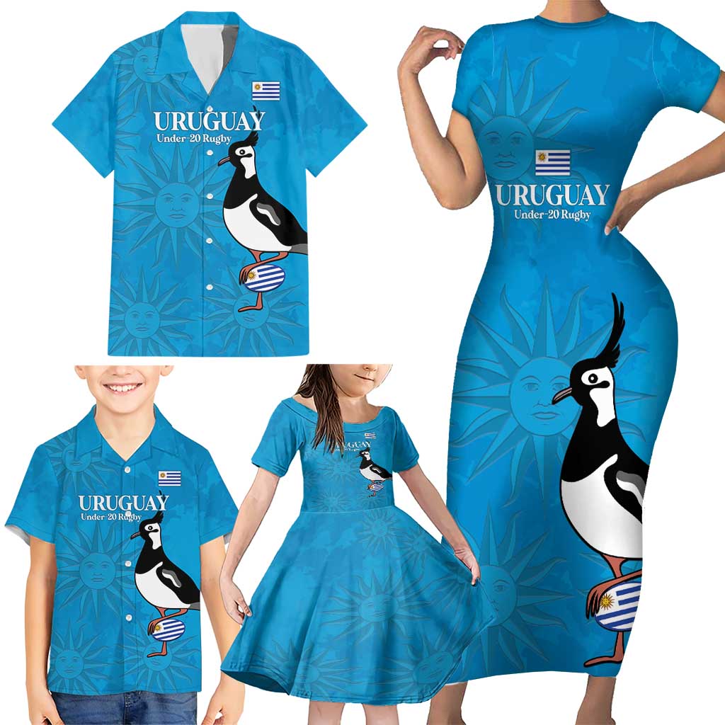 Custom Uruguay Rugby Family Matching Short Sleeve Bodycon Dress and Hawaiian Shirt 2024 Go Champions Southern Lapwing - Wonder Print Shop