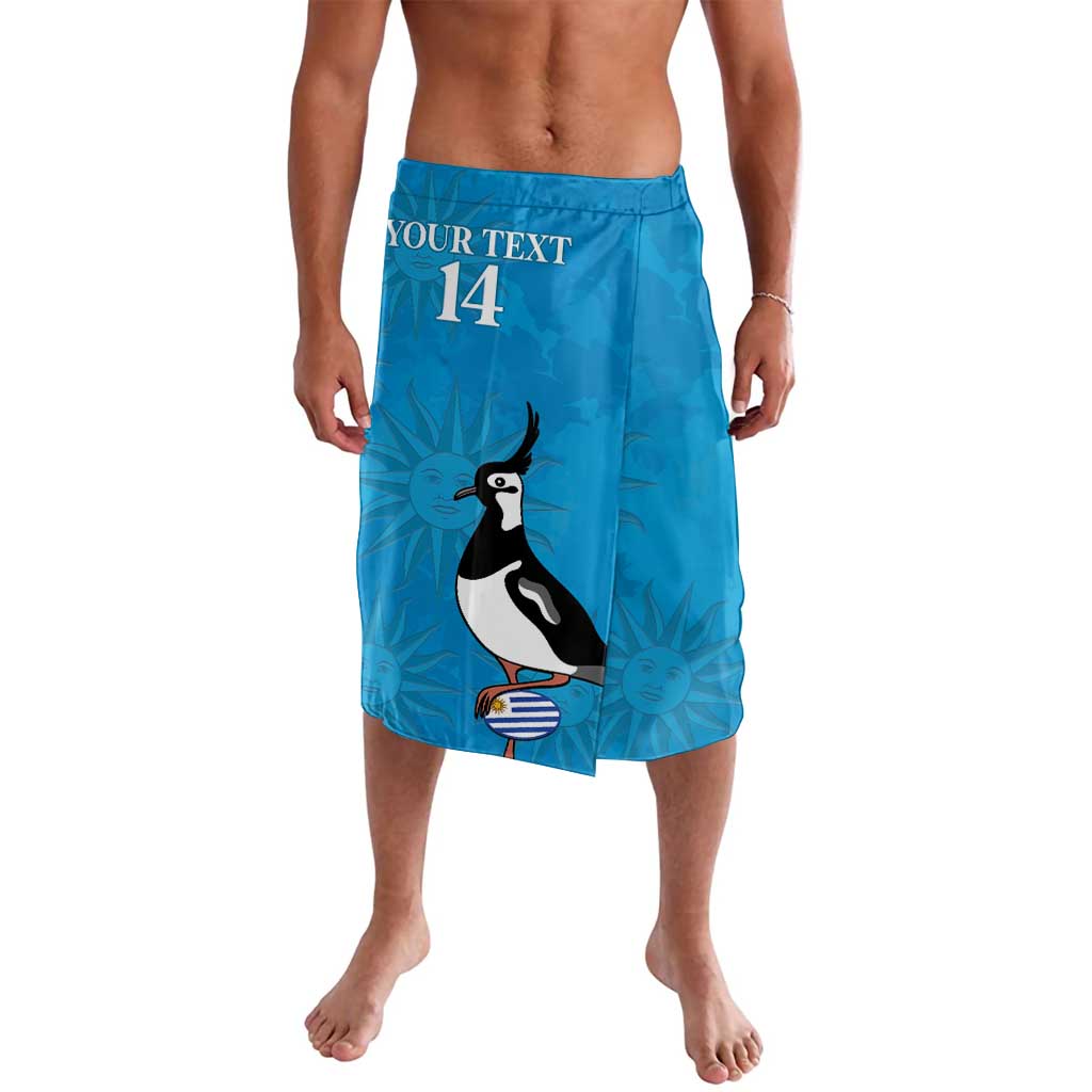 Blue shorts with penguin graphic and number 14, front view