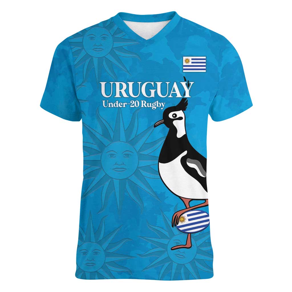 Custom Uruguay Rugby Women V-Neck T-Shirt 2024 Go Champions Southern Lapwing - Wonder Print Shop