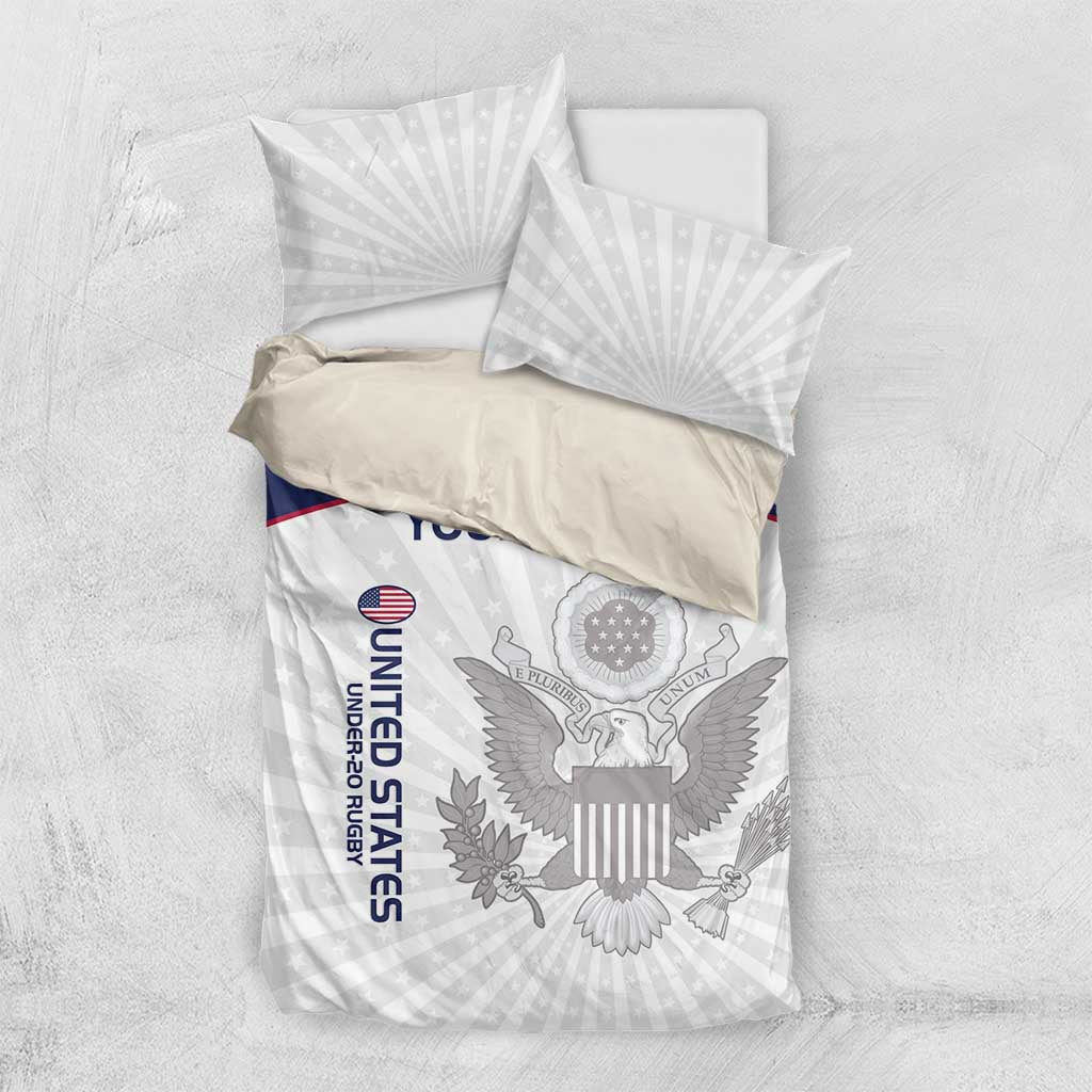 United States eagle bedding set with two pillow shams, white pattern, and 'YOUR TEXT' banner