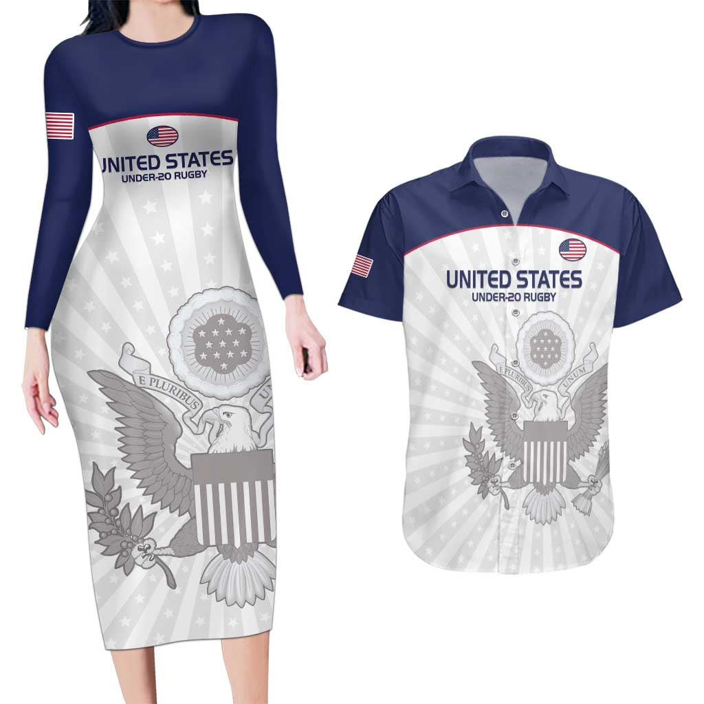 Custom United States Rugby Couples Matching Long Sleeve Bodycon Dress and Hawaiian Shirt 2024 Go Champions Eagles - Wonder Print Shop