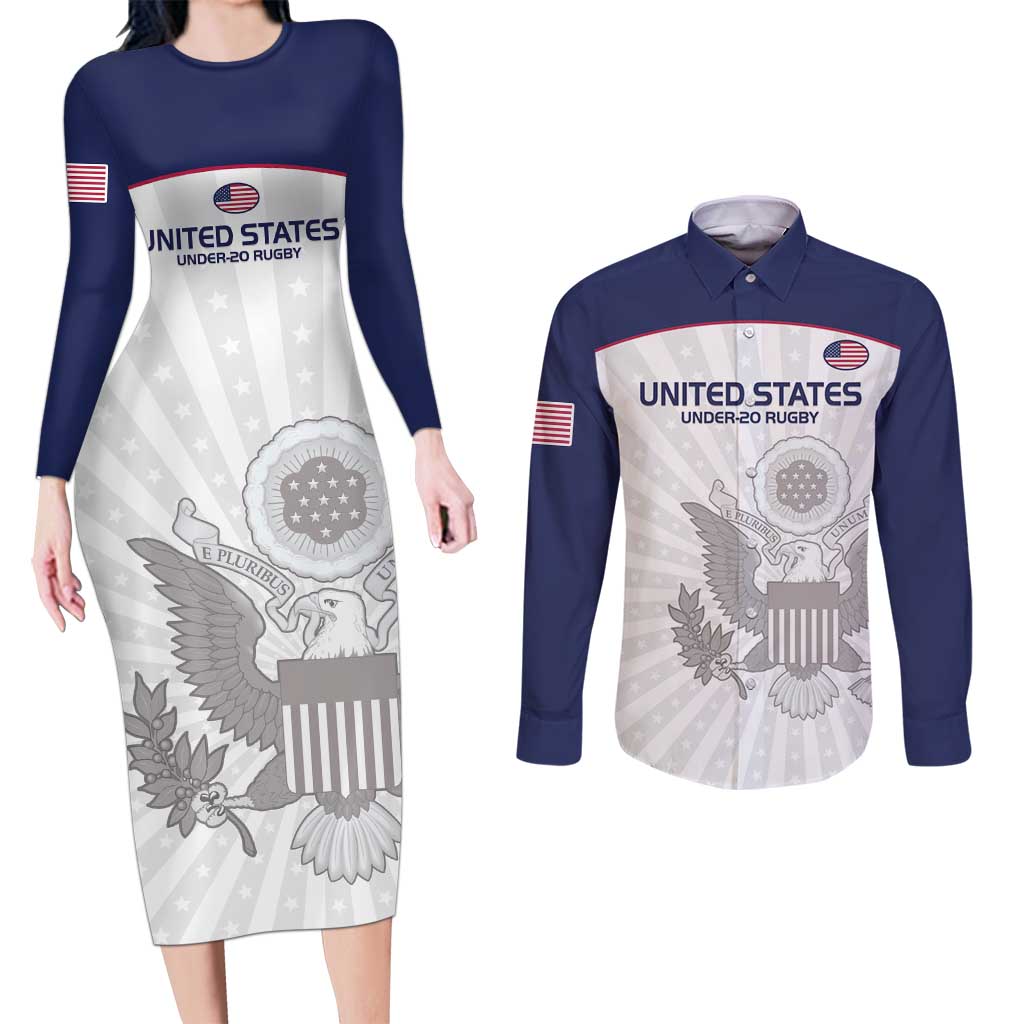 Custom United States Rugby Couples Matching Long Sleeve Bodycon Dress and Long Sleeve Button Shirt 2024 Go Champions Eagles - Wonder Print Shop