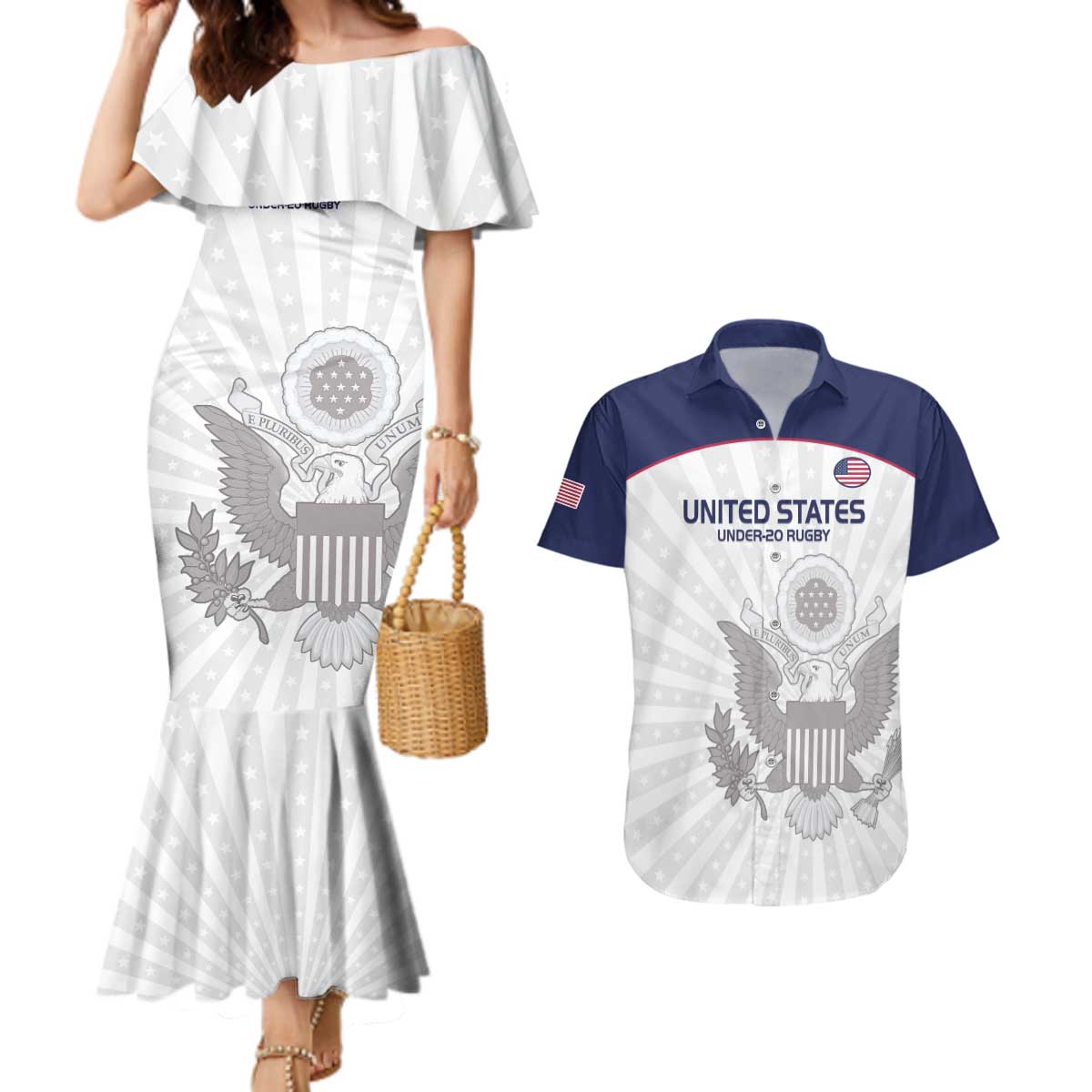 Custom United States Rugby Couples Matching Mermaid Dress and Hawaiian Shirt 2024 Go Champions Eagles - Wonder Print Shop