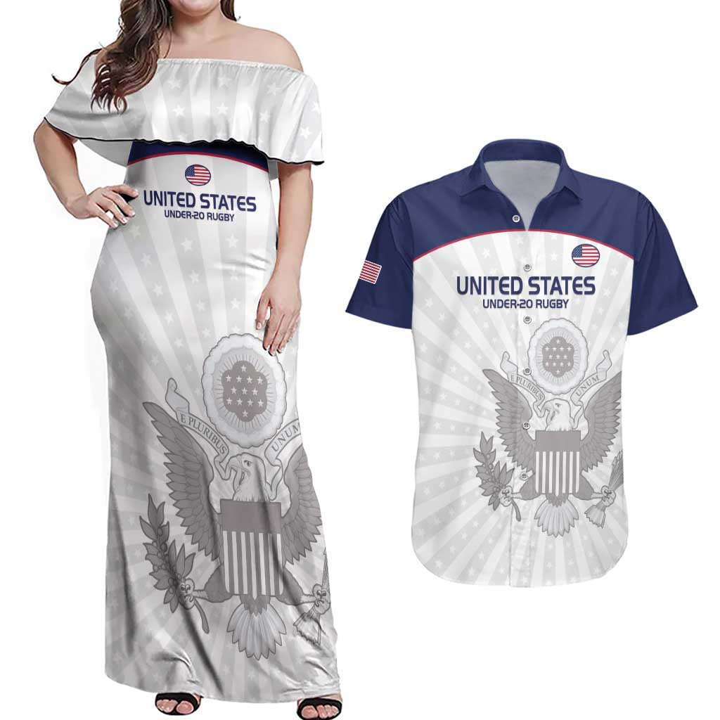 Custom United States Rugby Couples Matching Off Shoulder Maxi Dress and Hawaiian Shirt 2024 Go Champions Eagles - Wonder Print Shop