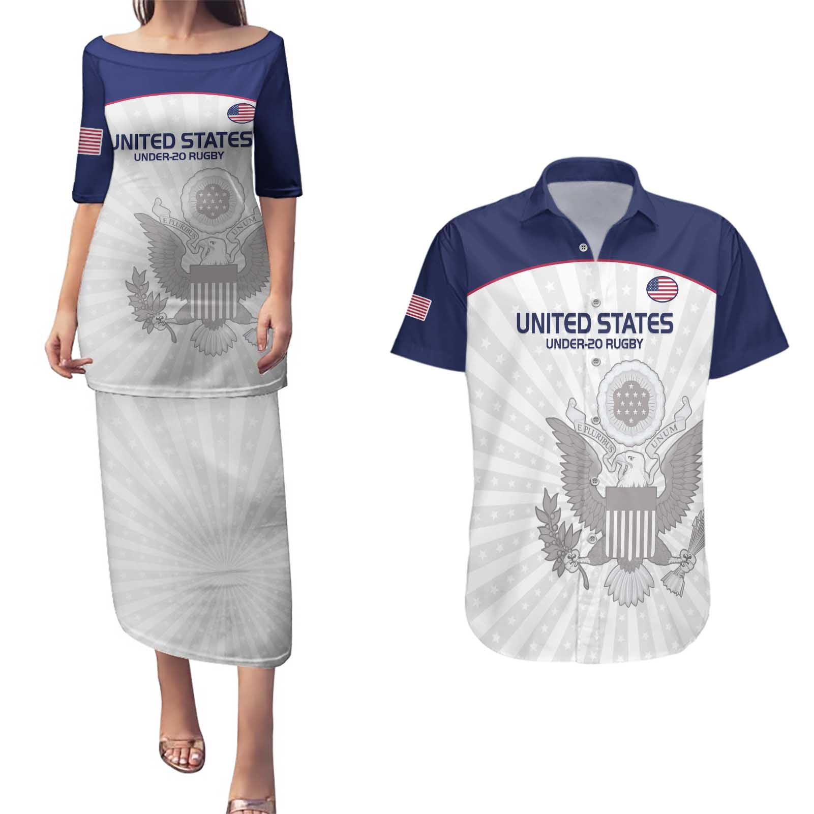 Custom United States Rugby Couples Matching Puletasi and Hawaiian Shirt 2024 Go Champions Eagles - Wonder Print Shop