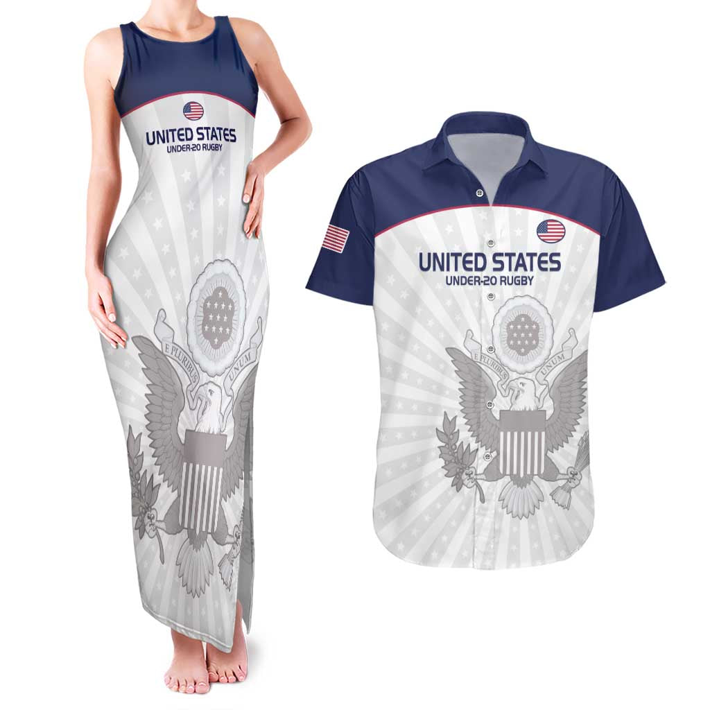 Custom United States Rugby Couples Matching Tank Maxi Dress and Hawaiian Shirt 2024 Go Champions Eagles - Wonder Print Shop