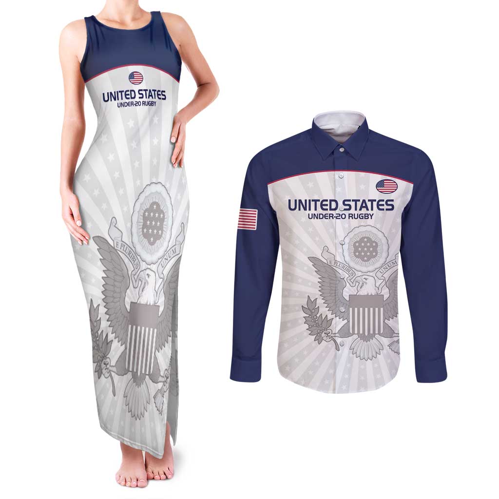 Custom United States Rugby Couples Matching Tank Maxi Dress and Long Sleeve Button Shirt 2024 Go Champions Eagles - Wonder Print Shop