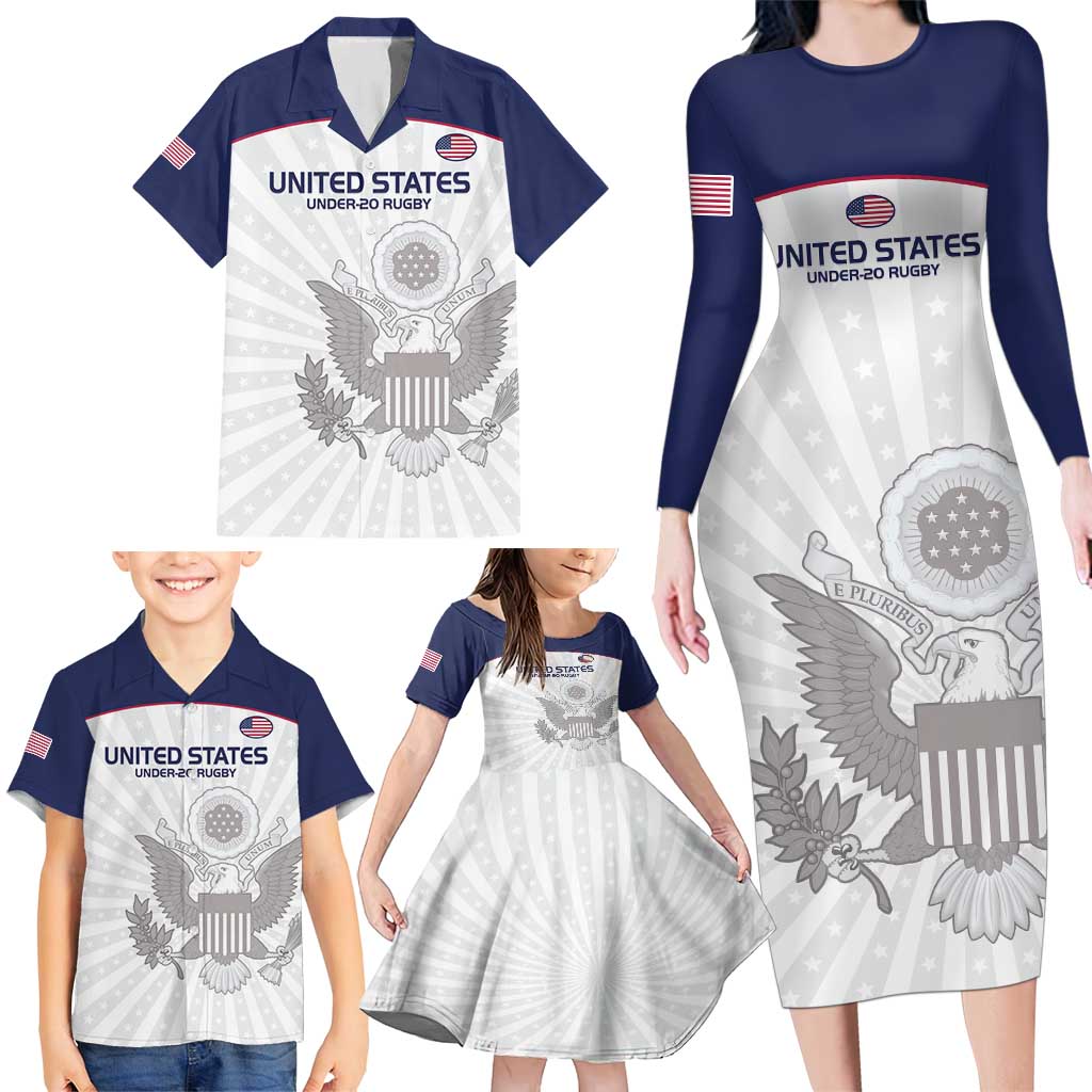 Custom United States Rugby Family Matching Long Sleeve Bodycon Dress and Hawaiian Shirt 2024 Go Champions Eagles - Wonder Print Shop