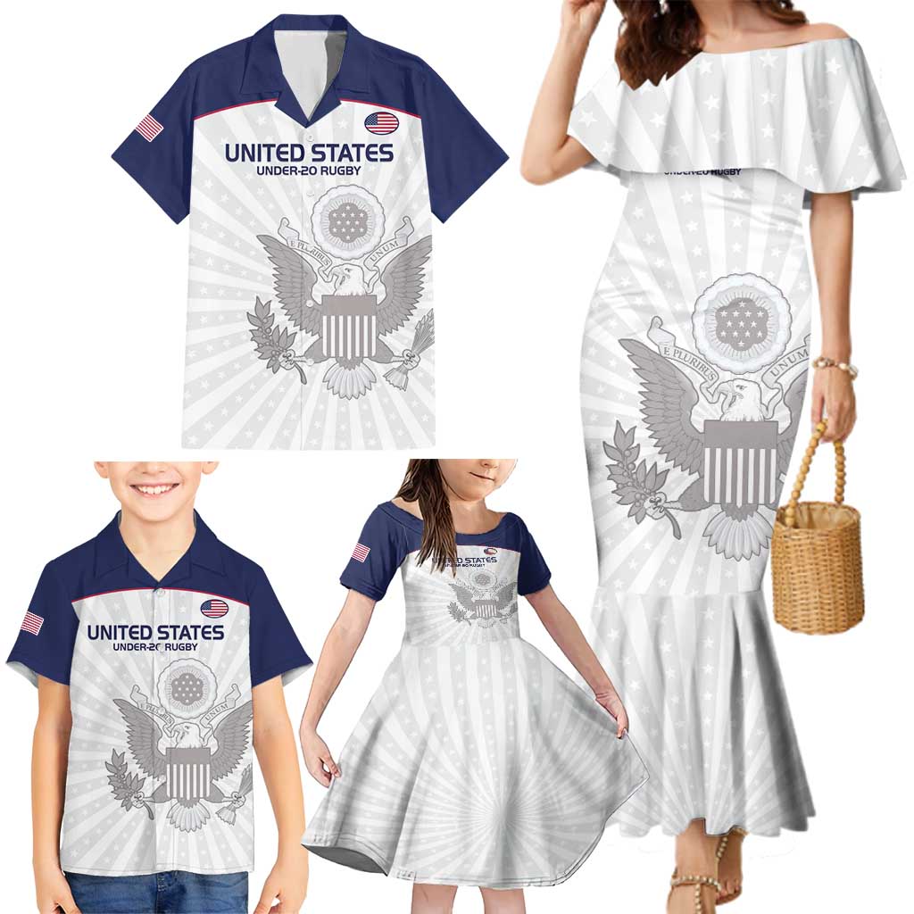 Custom United States Rugby Family Matching Mermaid Dress and Hawaiian Shirt 2024 Go Champions Eagles - Wonder Print Shop