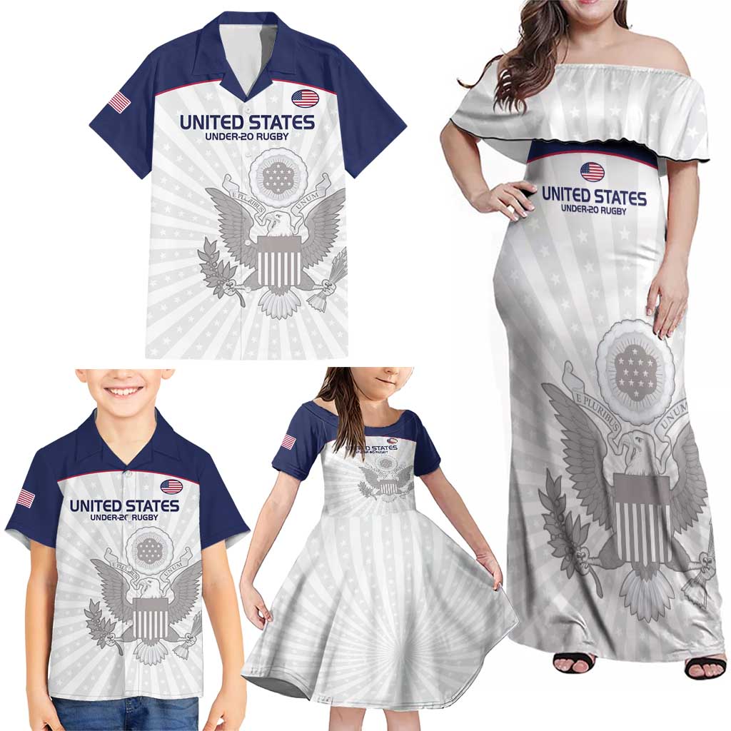 Custom United States Rugby Family Matching Off Shoulder Maxi Dress and Hawaiian Shirt 2024 Go Champions Eagles - Wonder Print Shop