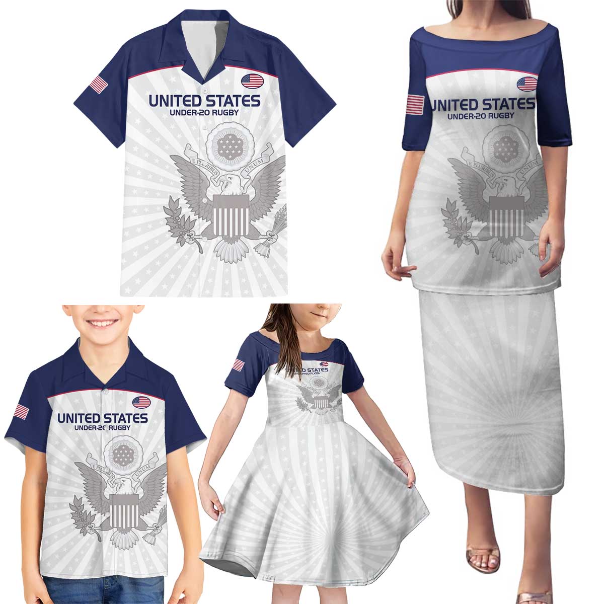 Custom United States Rugby Family Matching Puletasi and Hawaiian Shirt 2024 Go Champions Eagles - Wonder Print Shop