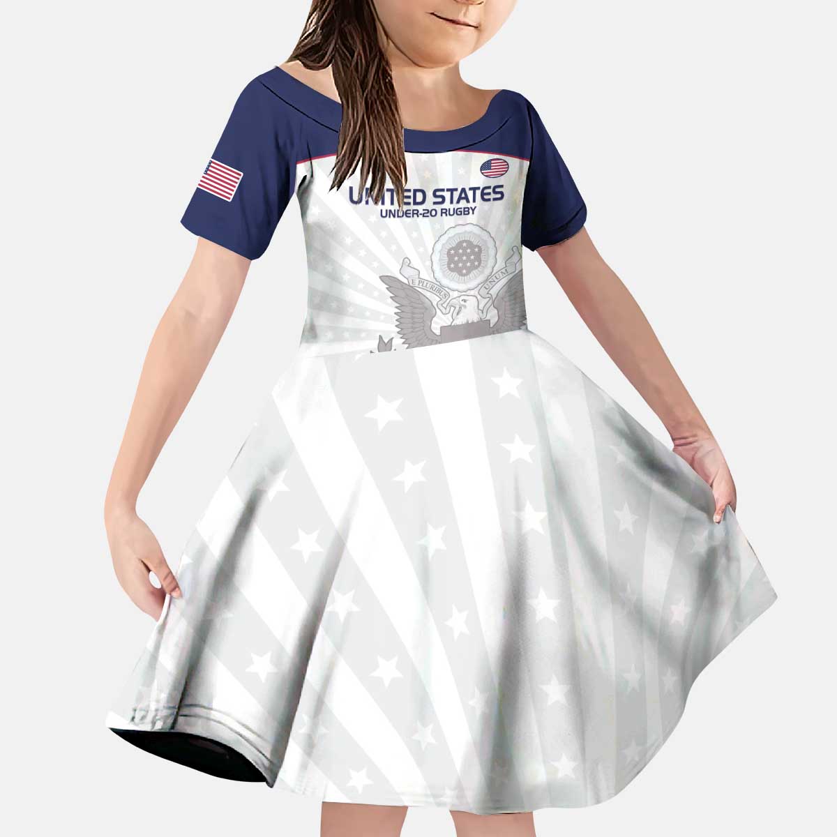 Custom United States Rugby Kid Short Sleeve Dress 2024 Go Champions Eagles - Wonder Print Shop