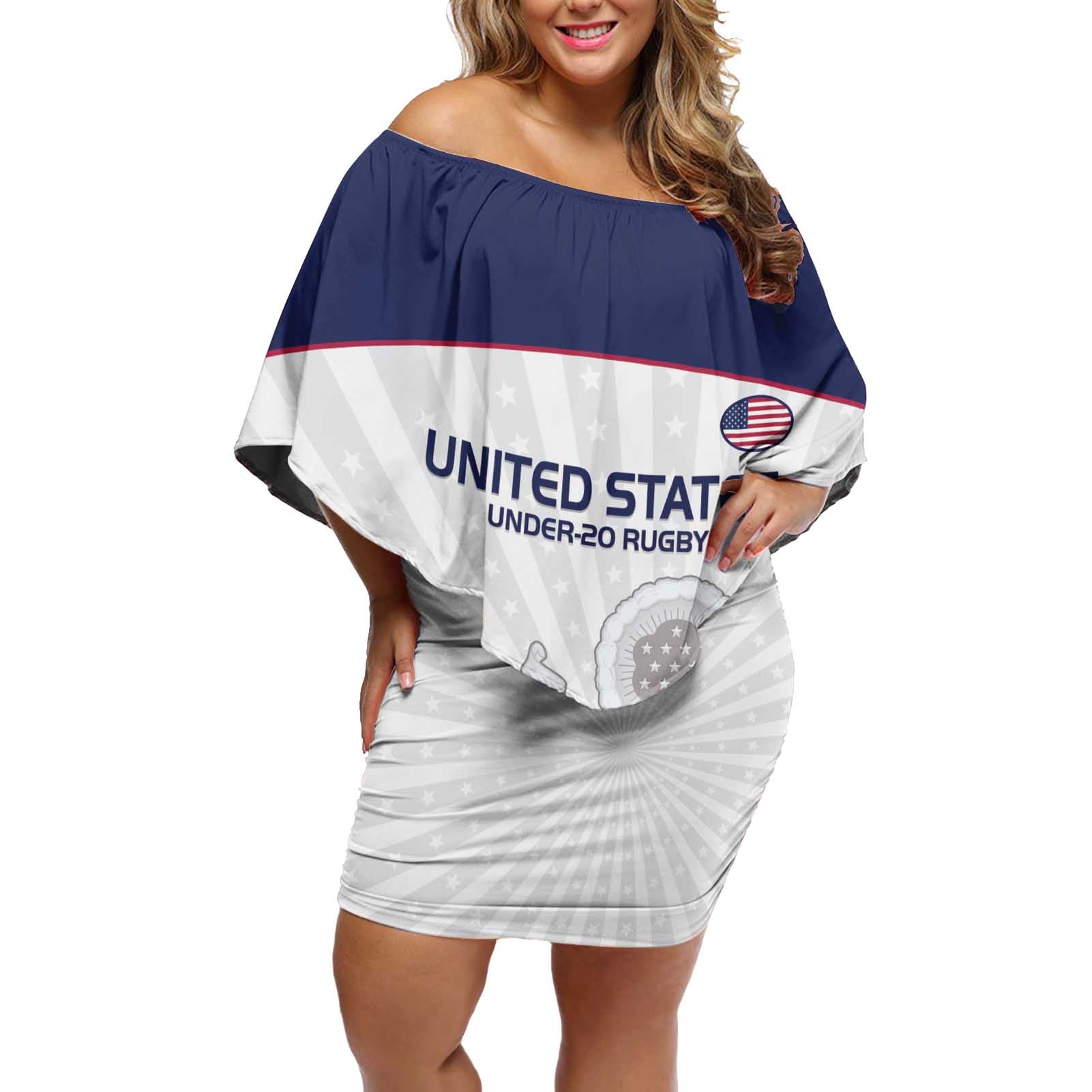 Custom United States Rugby Off Shoulder Short Dress 2024 Go Champions Eagles - Wonder Print Shop