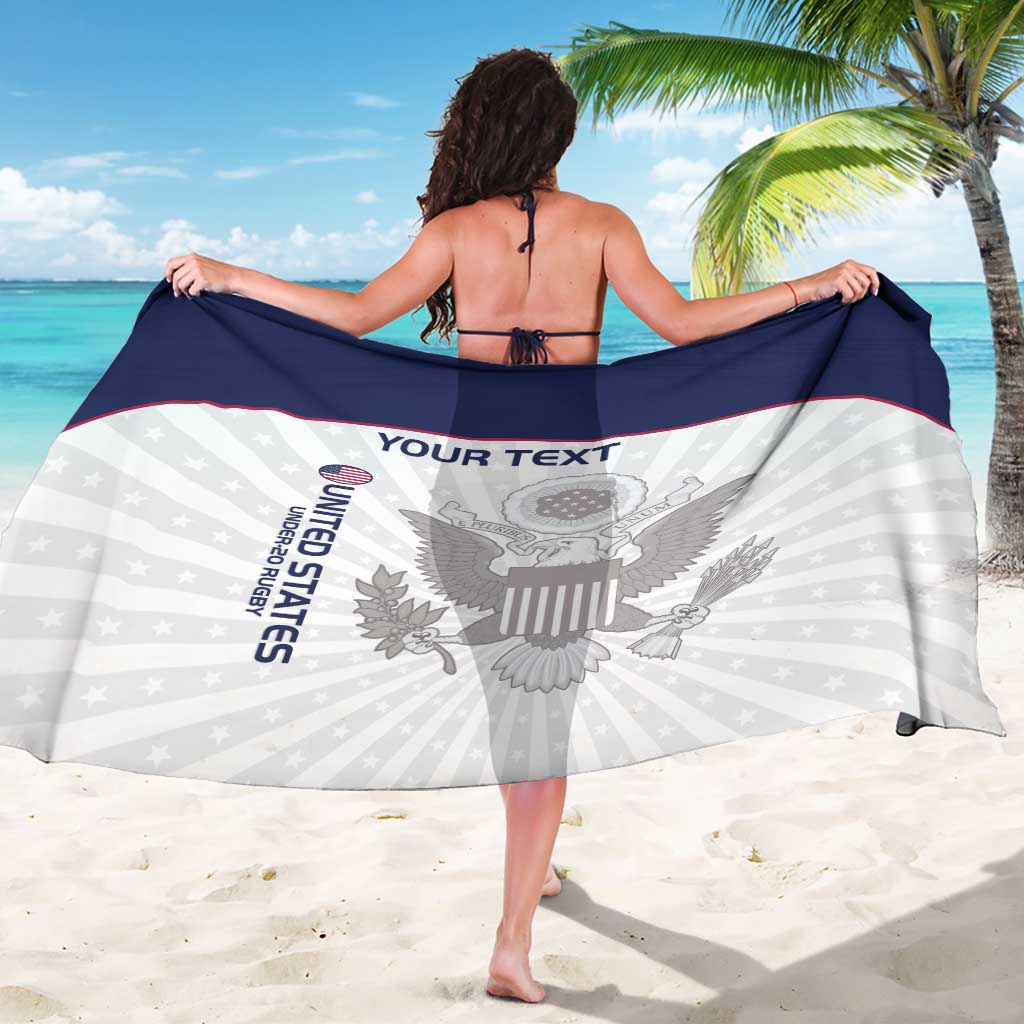 Navy and white eagle rugby-style sarong with red stripe and 'YOUR TEXT' banner