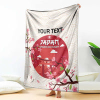 Personalized rugby blanket hanging, white waves with red cherry blossom rugby emblem
