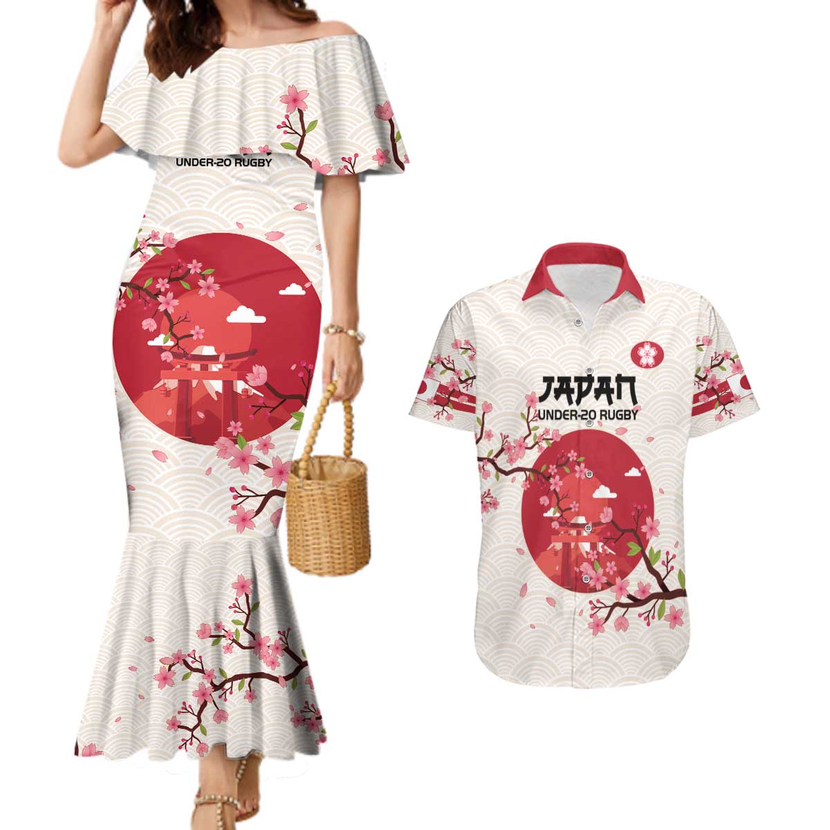 Custom Japan Rugby Couples Matching Mermaid Dress and Hawaiian Shirt 2024 Go Champions Cherry Blossoms - Wonder Print Shop