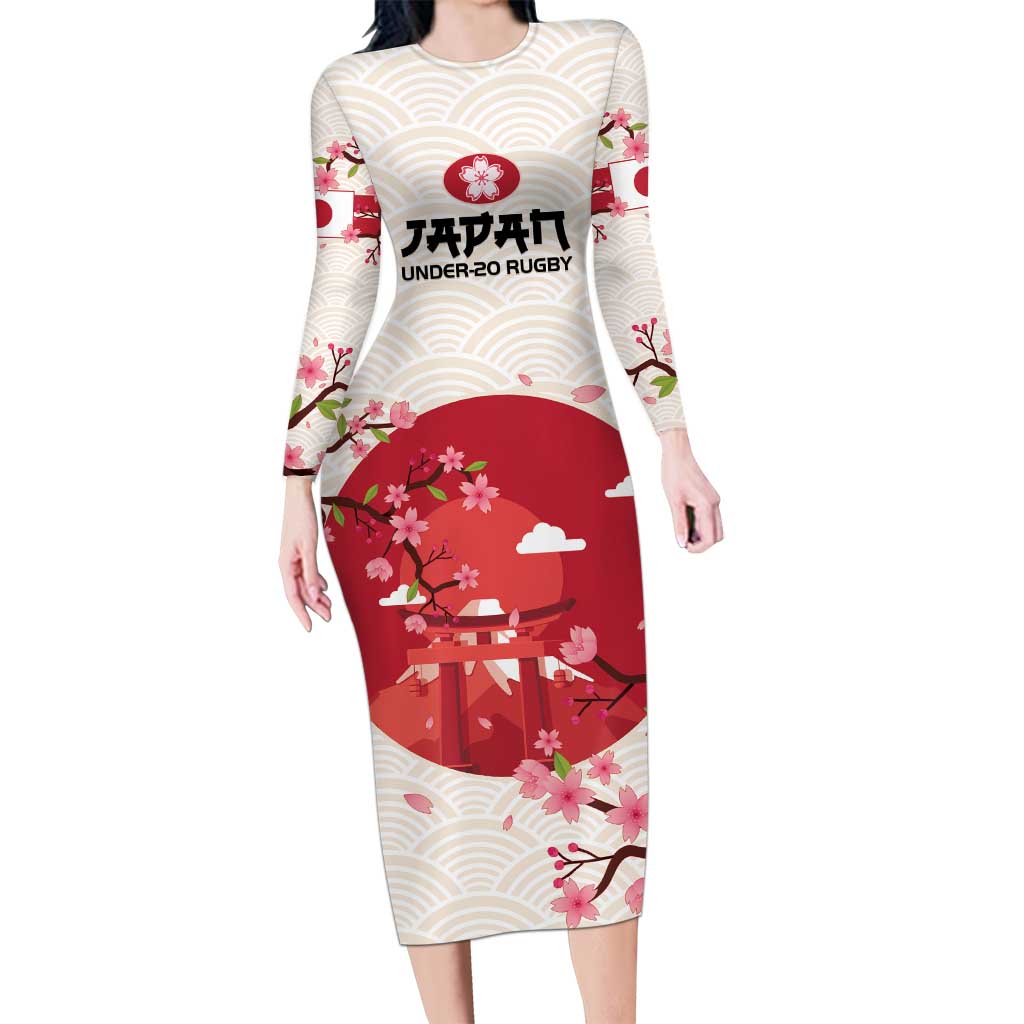 Custom Japan Rugby Long Sleeve Bodycon Dress 2024 Go Champions Cherry Blossoms - Wonder Print Shop