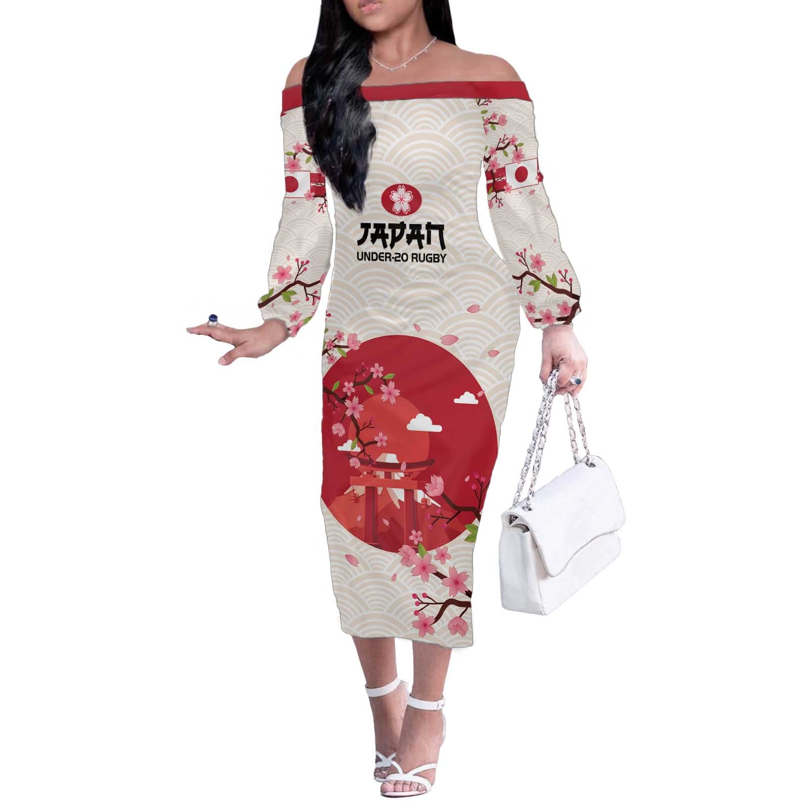 Custom Japan Rugby Off The Shoulder Long Sleeve Dress 2024 Go Champions Cherry Blossoms - Wonder Print Shop