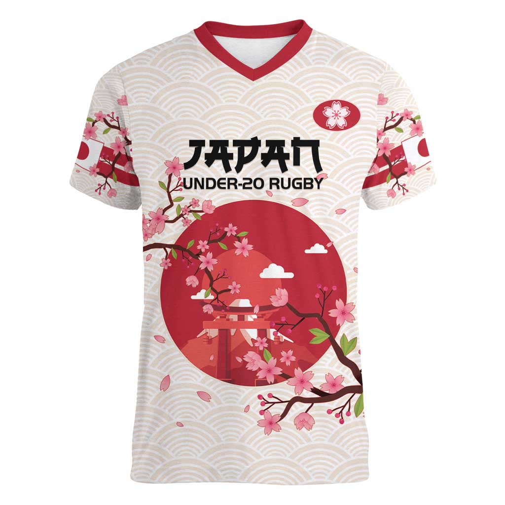 Custom Japan Rugby Women V-Neck T-Shirt 2024 Go Champions Cherry Blossoms - Wonder Print Shop