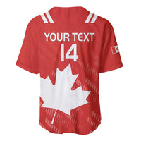 Red custom rugby jersey back, maple leaf, number 4, V-neck, white sleeve stripes