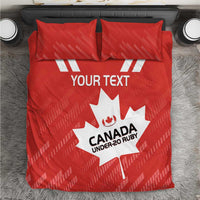 Red duvet cover with Canada rugby maple leaf design and 'YOUR TEXT' center