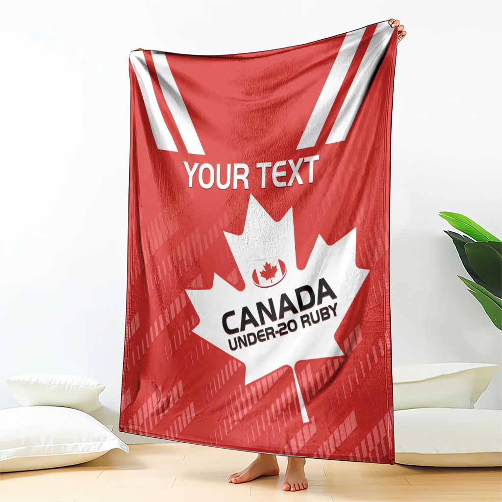 Red Canada Under-20 Rugby blanket hanging, maple leaf graphic and your text