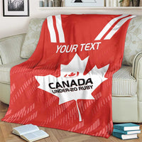 Red Canada Under-20 Rugby blanket on cream sofa with maple leaf and your text