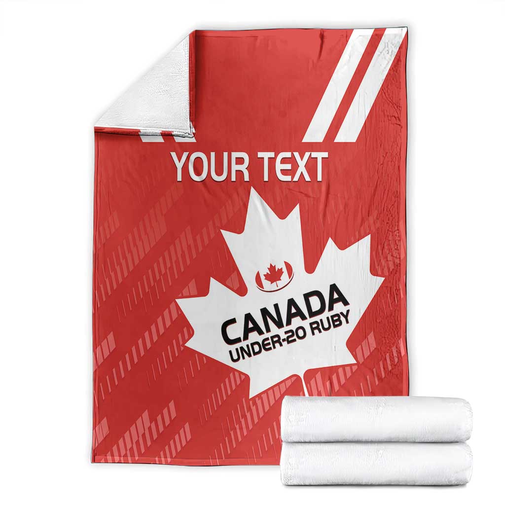 Red Canada Under-20 Rugby blanket folded with your text and maple leaf graphic