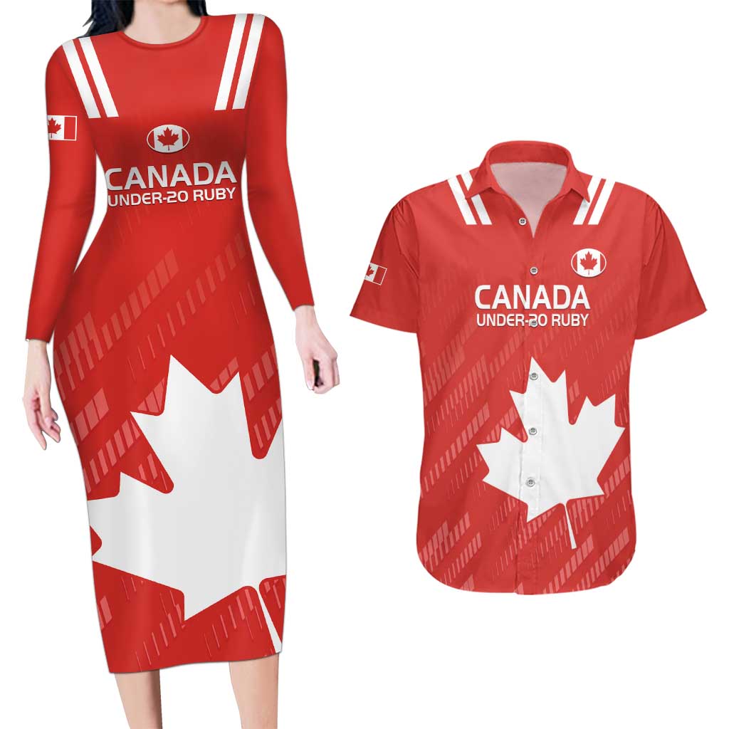 Custom Canada Rugby Couples Matching Long Sleeve Bodycon Dress and Hawaiian Shirt 2024 Go Champions Maple Leaf - Wonder Print Shop