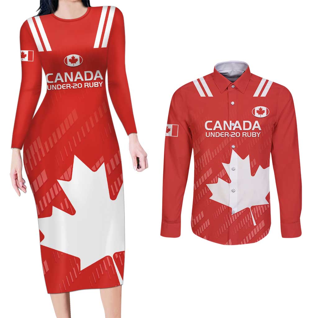 Custom Canada Rugby Couples Matching Long Sleeve Bodycon Dress and Long Sleeve Button Shirt 2024 Go Champions Maple Leaf - Wonder Print Shop