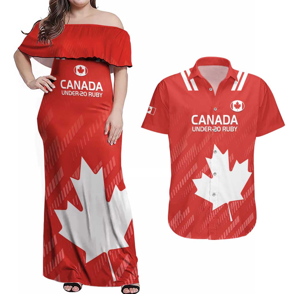 Custom Canada Rugby Couples Matching Off Shoulder Maxi Dress and Hawaiian Shirt 2024 Go Champions Maple Leaf - Wonder Print Shop