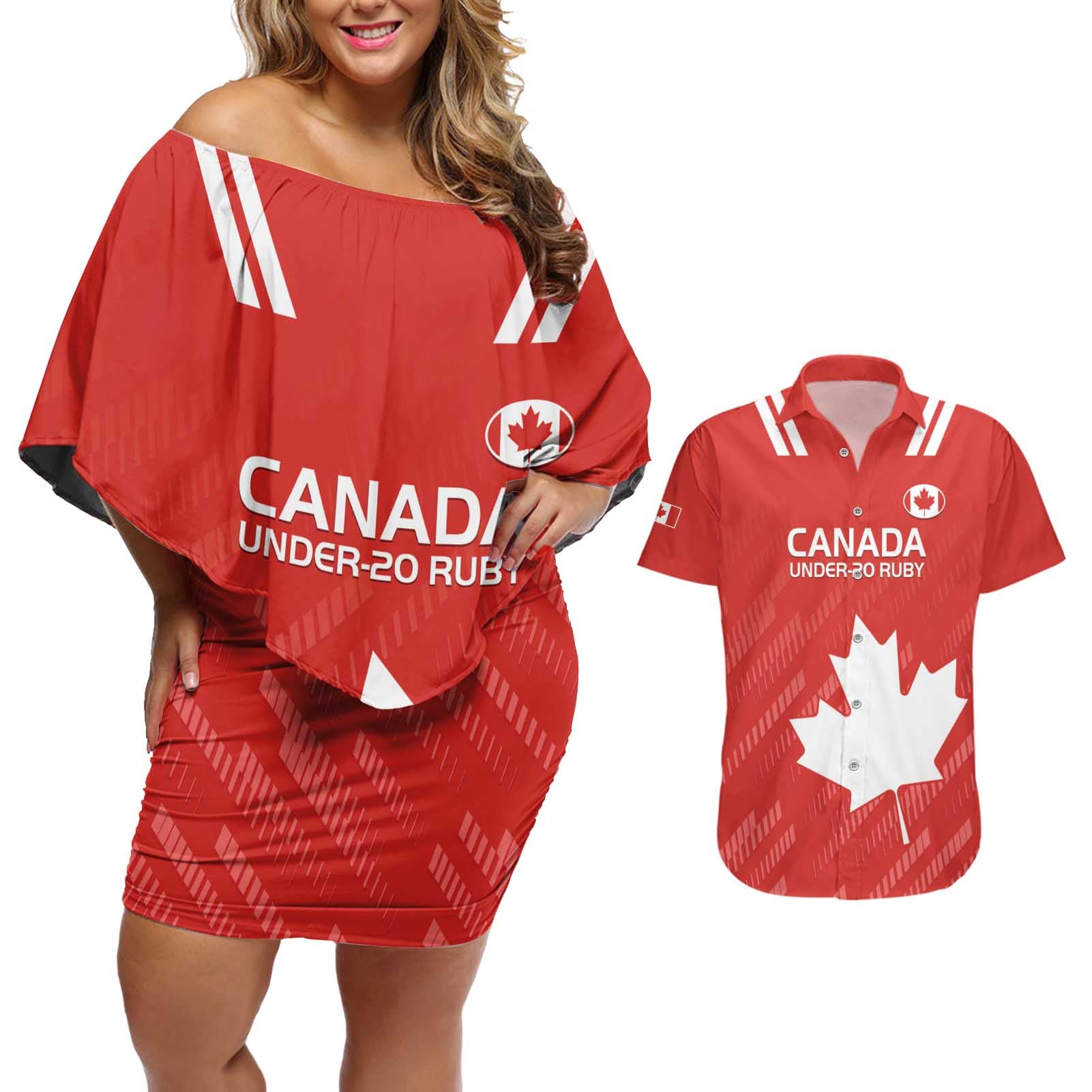 Custom Canada Rugby Couples Matching Off Shoulder Short Dress and Hawaiian Shirt 2024 Go Champions Maple Leaf - Wonder Print Shop