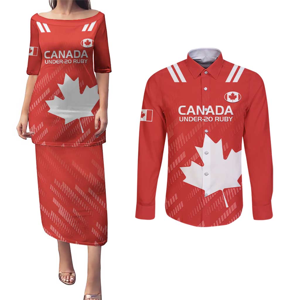 Custom Canada Rugby Couples Matching Puletasi and Long Sleeve Button Shirt 2024 Go Champions Maple Leaf - Wonder Print Shop