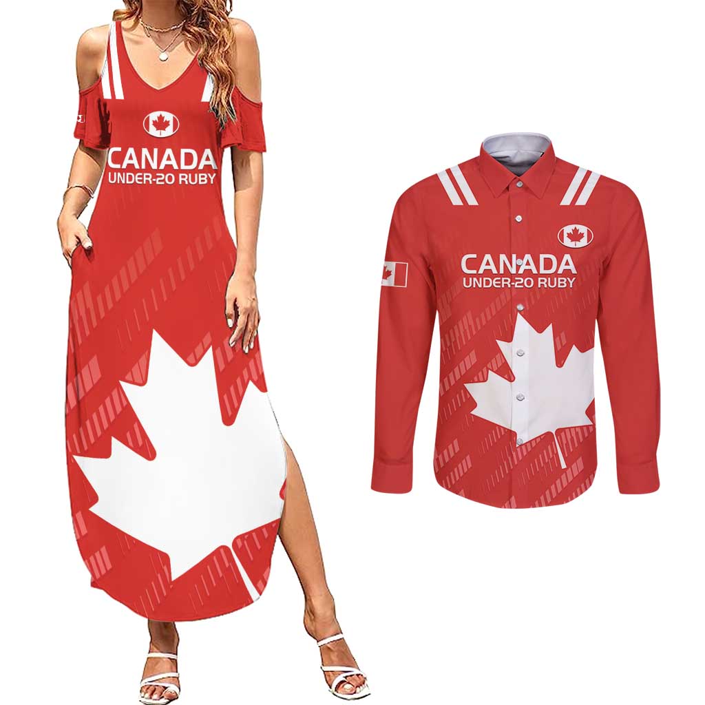 Custom Canada Rugby Couples Matching Summer Maxi Dress and Long Sleeve Button Shirt 2024 Go Champions Maple Leaf - Wonder Print Shop