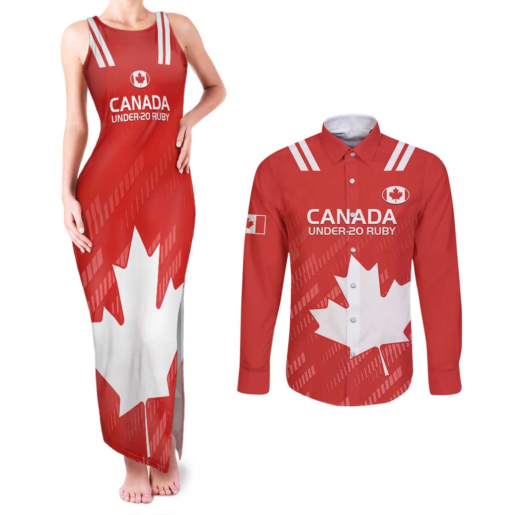 Custom Canada Rugby Couples Matching Tank Maxi Dress and Long Sleeve Button Shirt 2024 Go Champions Maple Leaf - Wonder Print Shop